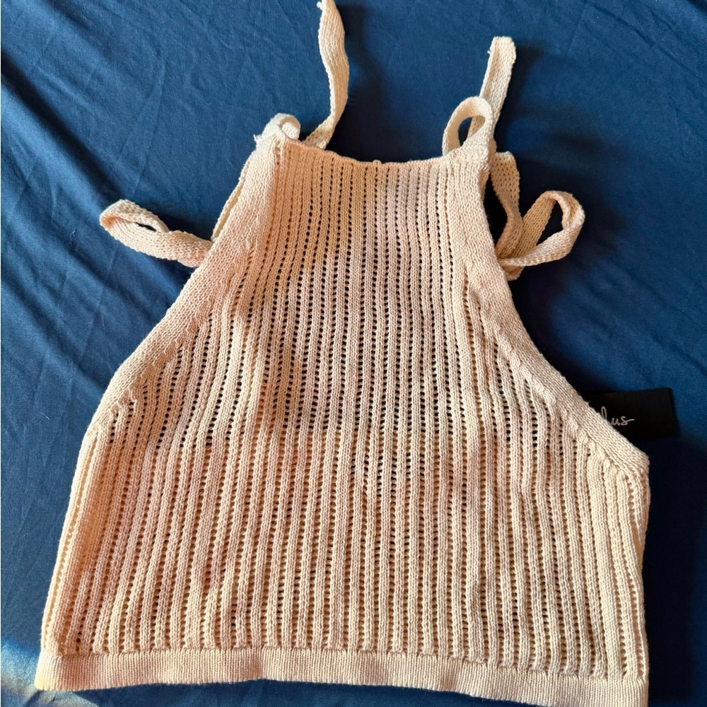 Lulu's Tan Ribbed Sleeveless Crop Tank Top